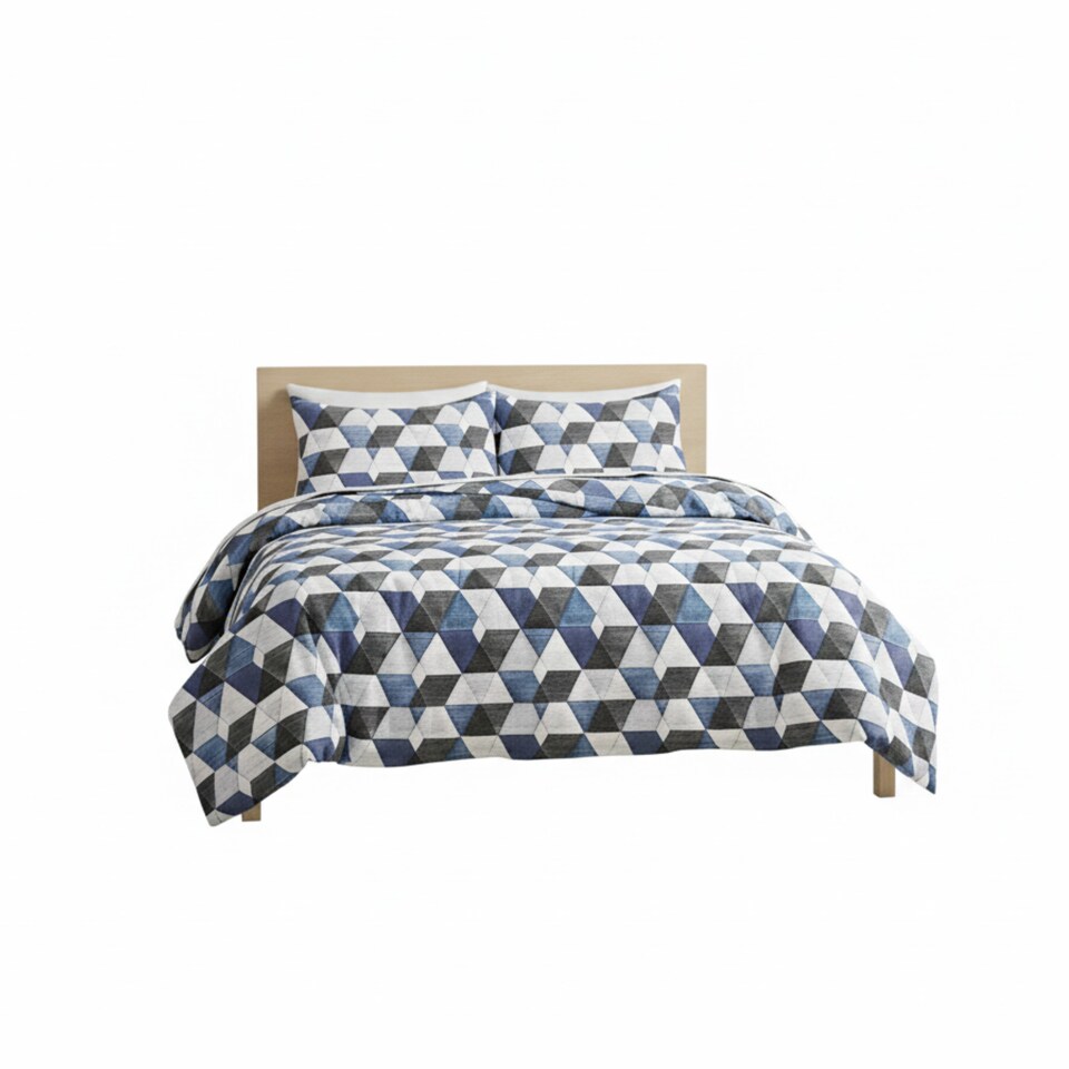 image 1 of Triangle Duvet Set Stylish Geometric Print Bedding for Bedroom Decor | White | Double
