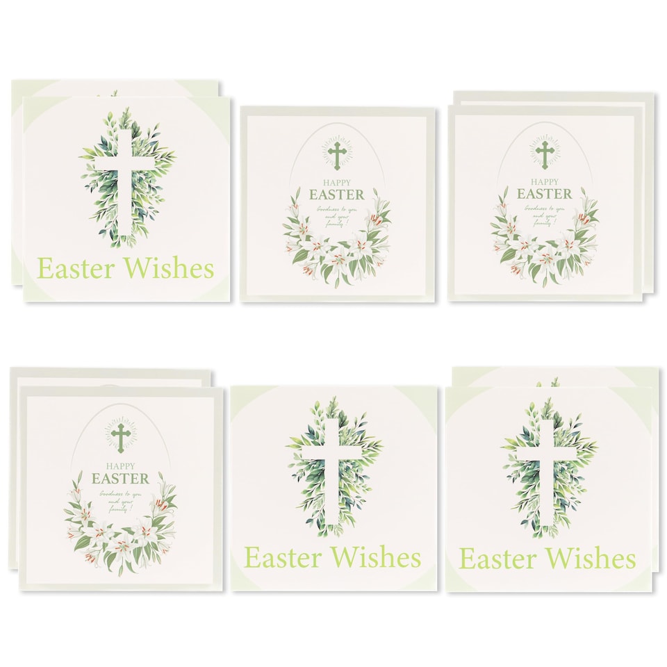 image 1 of Happy Easter Cards Pack of 10 with Envelopes - 14x14cm Square Seasonal Greeting Cards Blank Inside - Religious & Cheerful UK Designed Themes (Lilies) | Multi | Multi