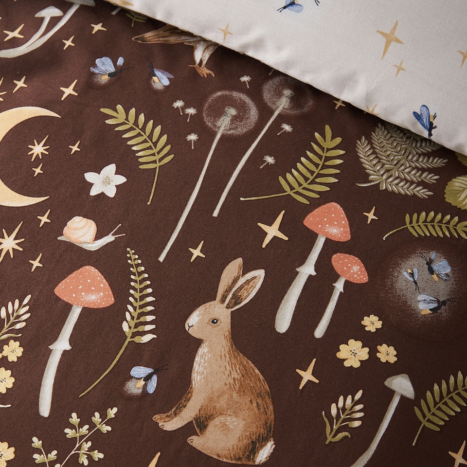 image 1 of Catherine Lansfield Enchanted Twilight Animals Reversible Duvet Cover Set | Brown | Chocolate | Single