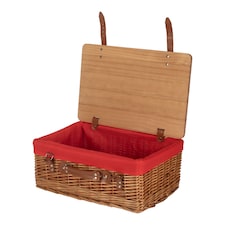 36cm Double Steamed Red Lined Willow Empty Picnic Basket with Pinewood Lid | Brown | Brown | S | 1