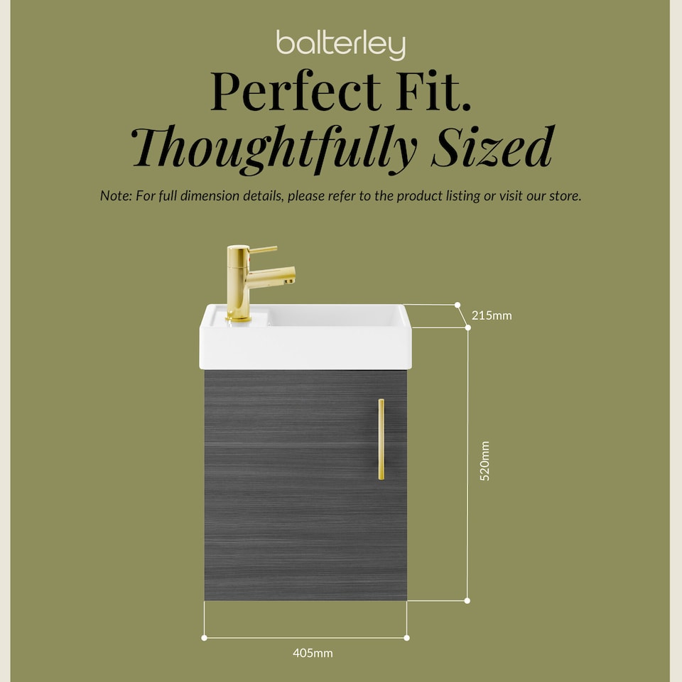 image 1 of Balterley Wall Hung Vanity Basin 400mm Anthracite & Brushed Brass Handle