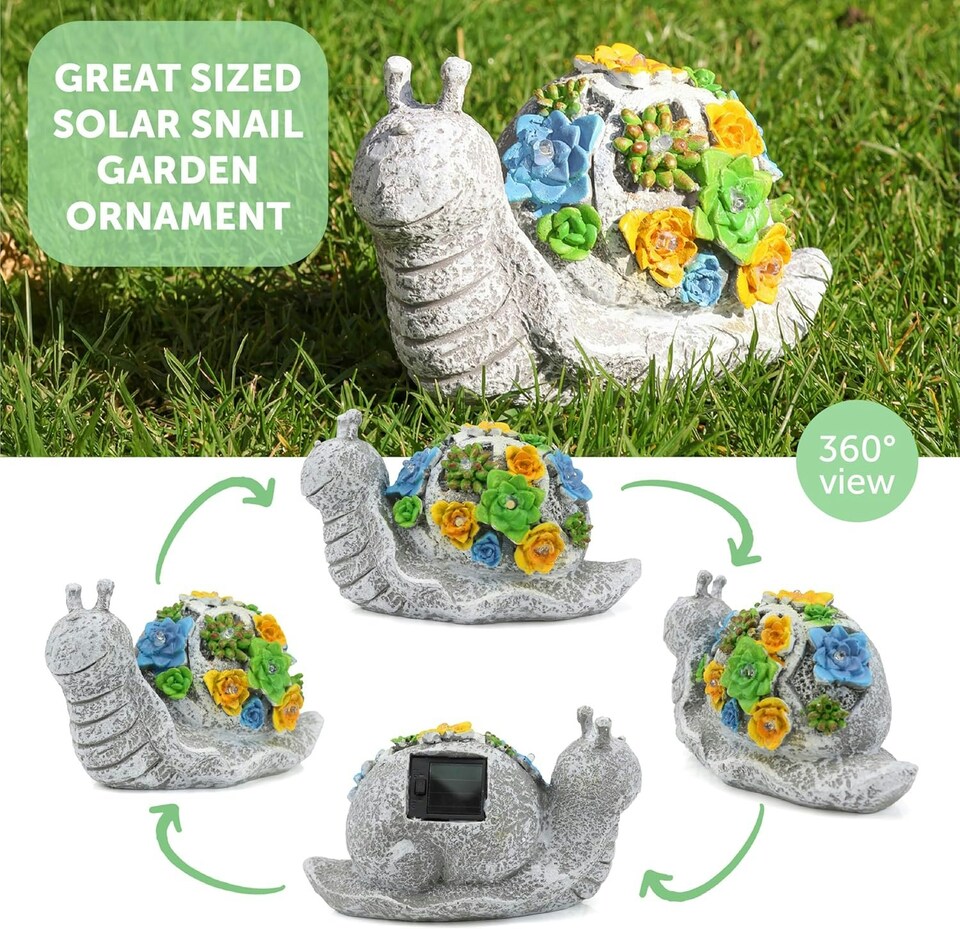 image 1 of Pack of 1 Solar Snail Garden Ornament | Grey | One Size