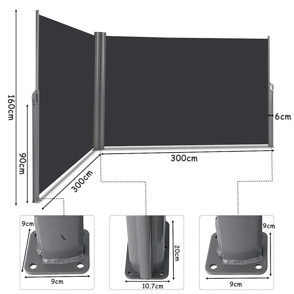 image 1 of COSTWAY 1.6x6M Retractable Folding Side Awning Screen Divider Grey