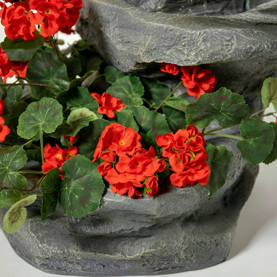 image 1 of Primrose Dornie Solar Powered Grey Stone Effect Water Feature with Planter 48cm