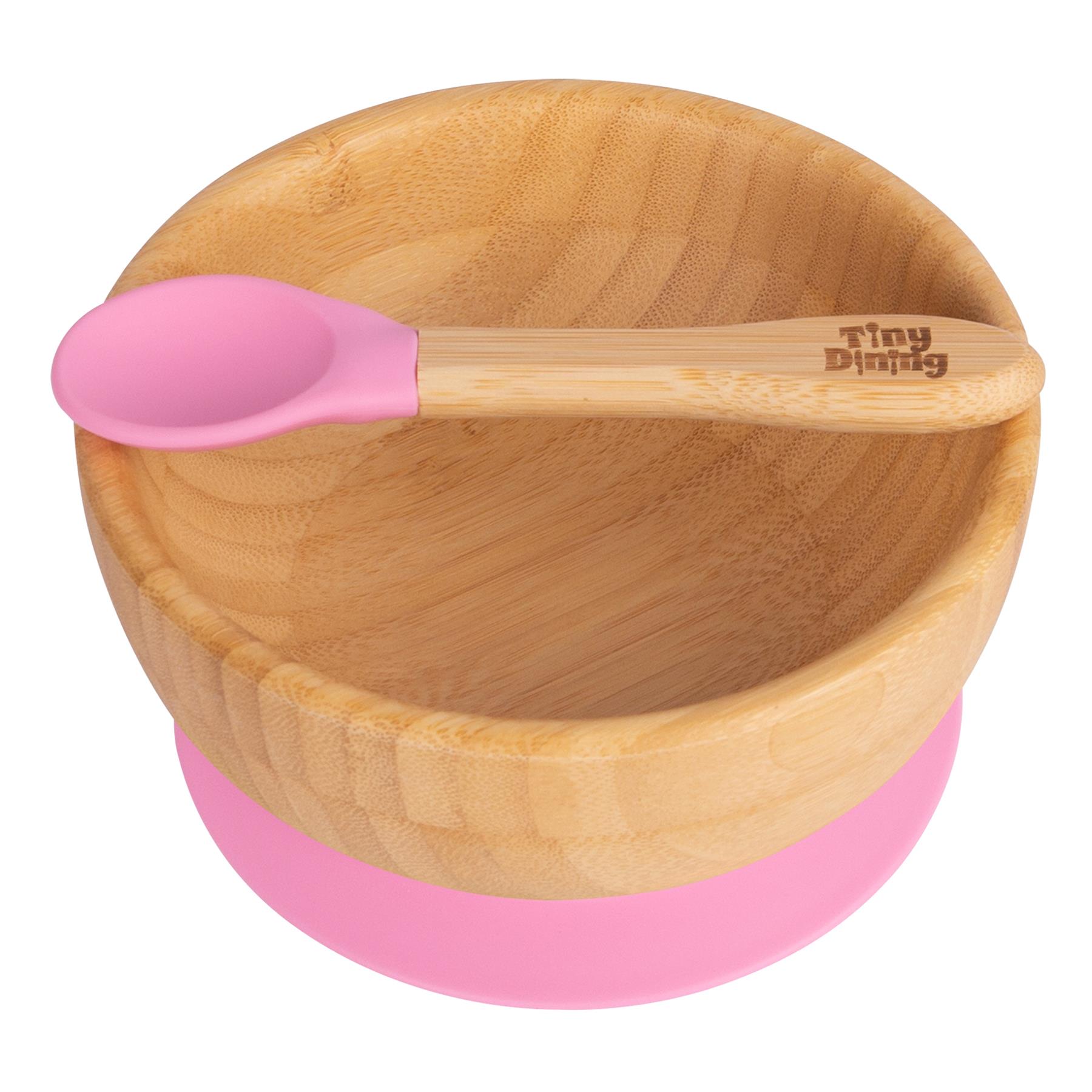 Tiny Dining Children's Bamboo Suction Bowl& Spoon Set - Pink