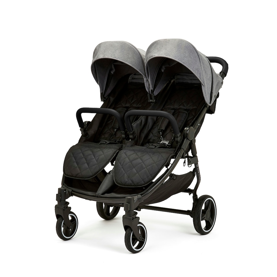 image 1 of Venus Double Stroller – Suitable from Birth to 15kgs (Approx. 3 Years), Compact, Lightweight, Foldable Twin Pushchair, Includes Rain Cover (Space Grey)