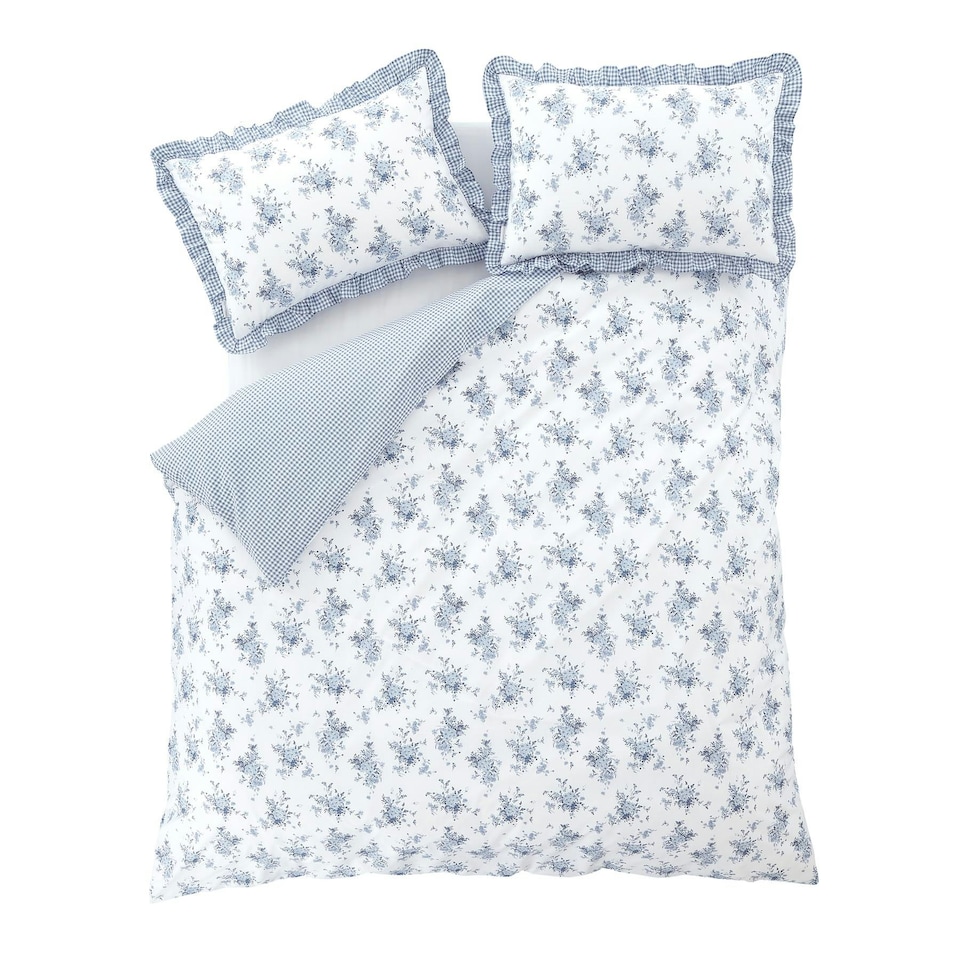 image 1 of Catherine Lansfield Lucie Floral Frill Blue Duvet Cover Set Blue | Double