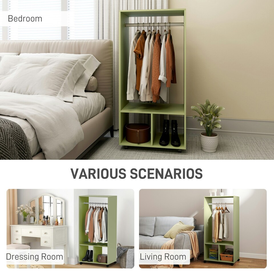 image 1 of HOMCOM Open Wardrobe Clothes Rail Bedroom Clothes Storage Rod Shelves Green Green | One Size