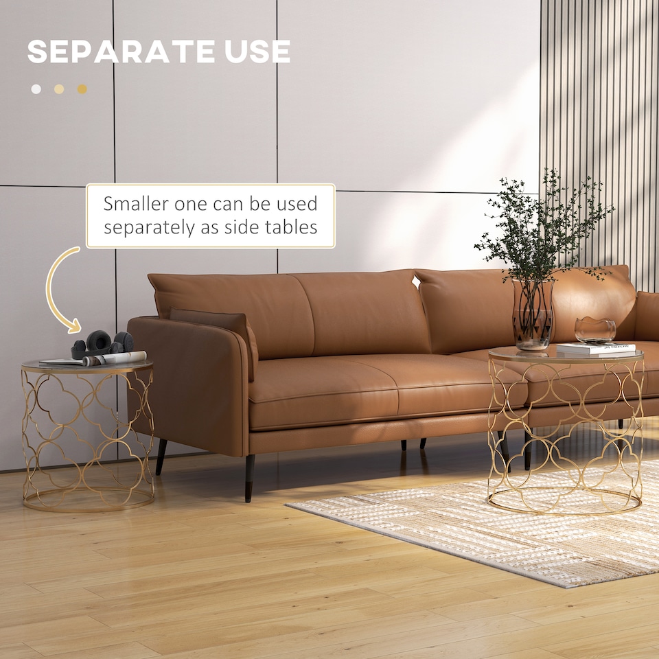 image 1 of HOMCOM Nesting Tables Set of 2, Side End Table with Glass Top, Gold Tone | Gold