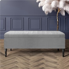 150cm Paris Plain Ottoman Storage Bench -Naples Shoes Bench with Black Turned Wooden Legs - Grey Upholstery Storage Footstool