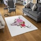 image 2 of Deer animal skull with flowers and feathers (Rug) Pink | Medium: 80x150cm