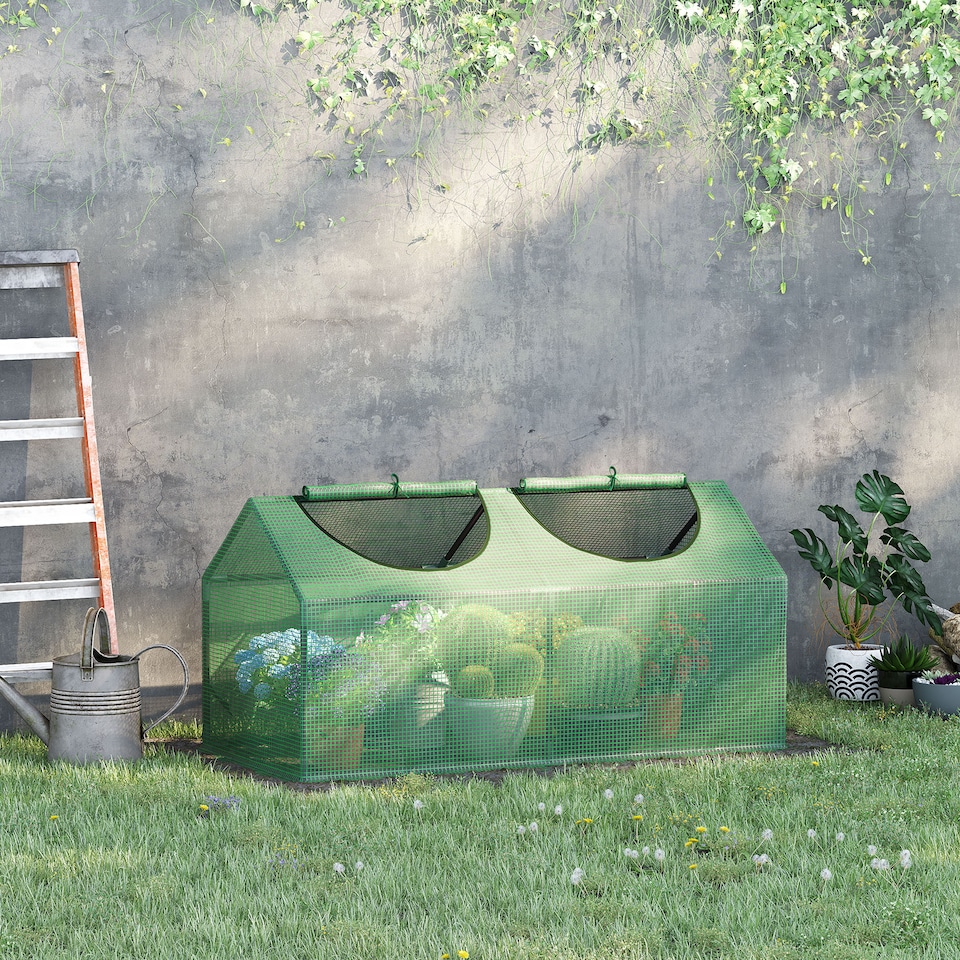 image 1 of Outsunny Greenhouse Plants Foil Tomato Vegetable House W 2 Windows White