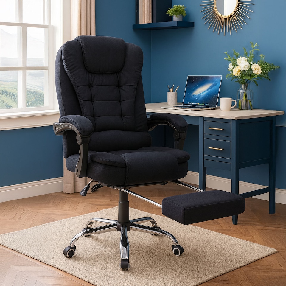 image 1 of Neo Office Chair Brown Faux Leather with Massage Function & Footrest | Black