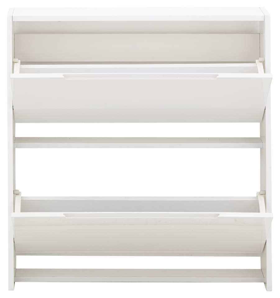 image 1 of Narrow High Gloss 2 Tier Shoe Cabinet | White | White
