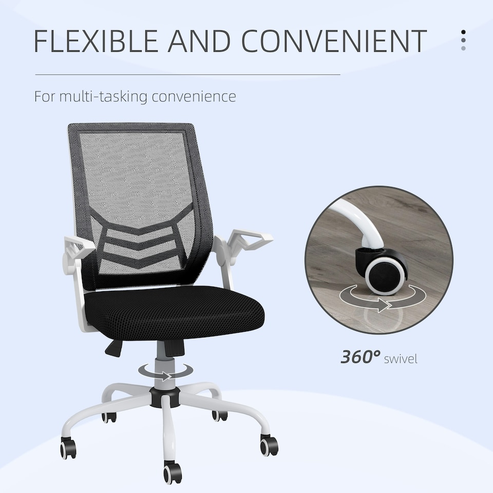image 1 of Vinsetto Mesh Swivel Office Chair w/ Lumbar Support, Black and White