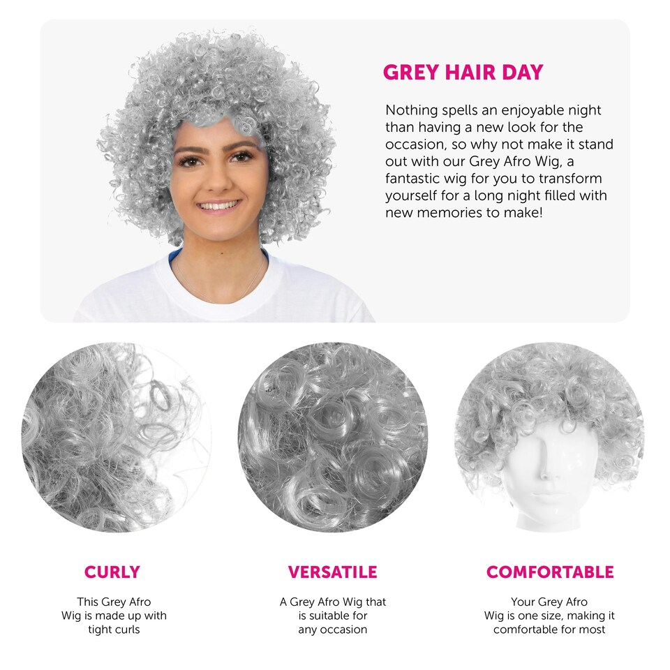 image 1 of Adult Grey Afro Wig – Fancy Dress Costume Hairpiece Grey | One Size