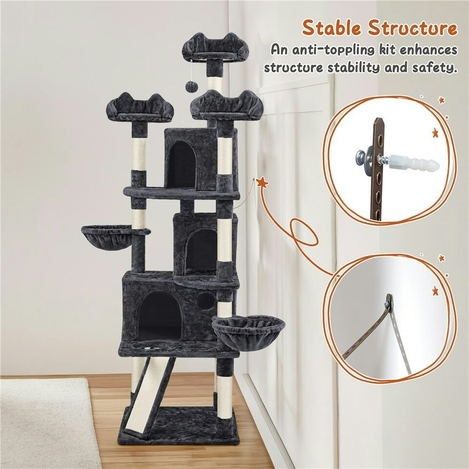image 1 of Yaheetech Large Cat Tree with 3 Condos Black