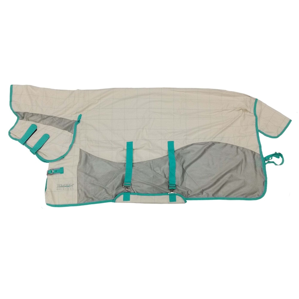 image 1 of Tempest Mesh Summer Horse Fly Rug | White | White/Grey/Aqua Blue | 81in | 1