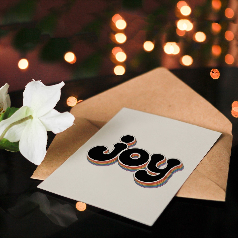 image 1 of Joy Vibrant Retro Rainbow Font Typography Word Friendship Day Greeting Card