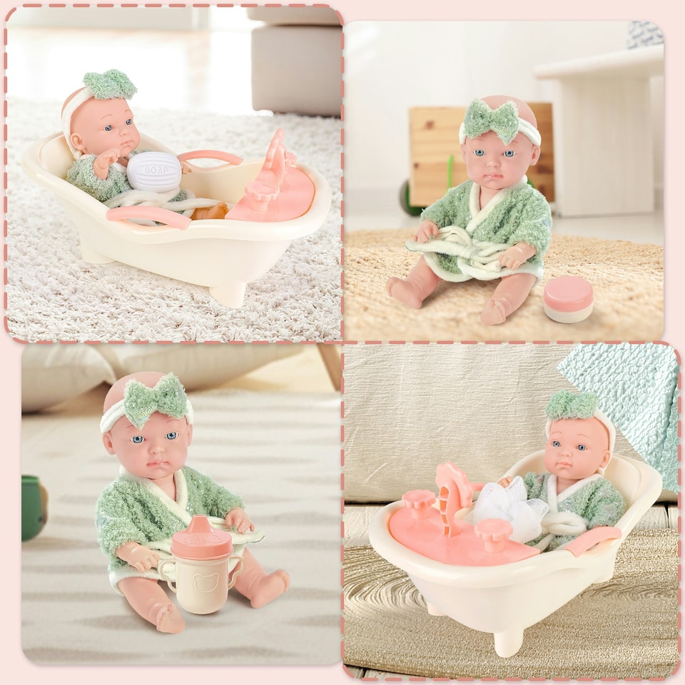 image 1 of Baby Doll Bath Play Set - Doll Bathtub Set with Trolley, and cleaning Accessories