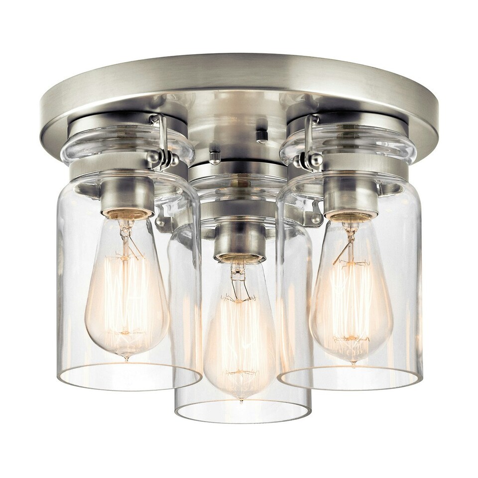 image 1 of Brinley 3 Light Flush Mount Ceiling Light Brushed Nickel, E27