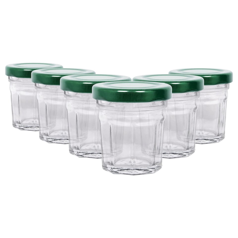 image 1 of Argon Tableware Glass Jam Jars with Green Lids - 30ml - Pack of 6