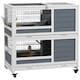 image 6 of PawHut Rabbit Hutch, Indoor Wooden House w/ Wheels, Trays, Grey