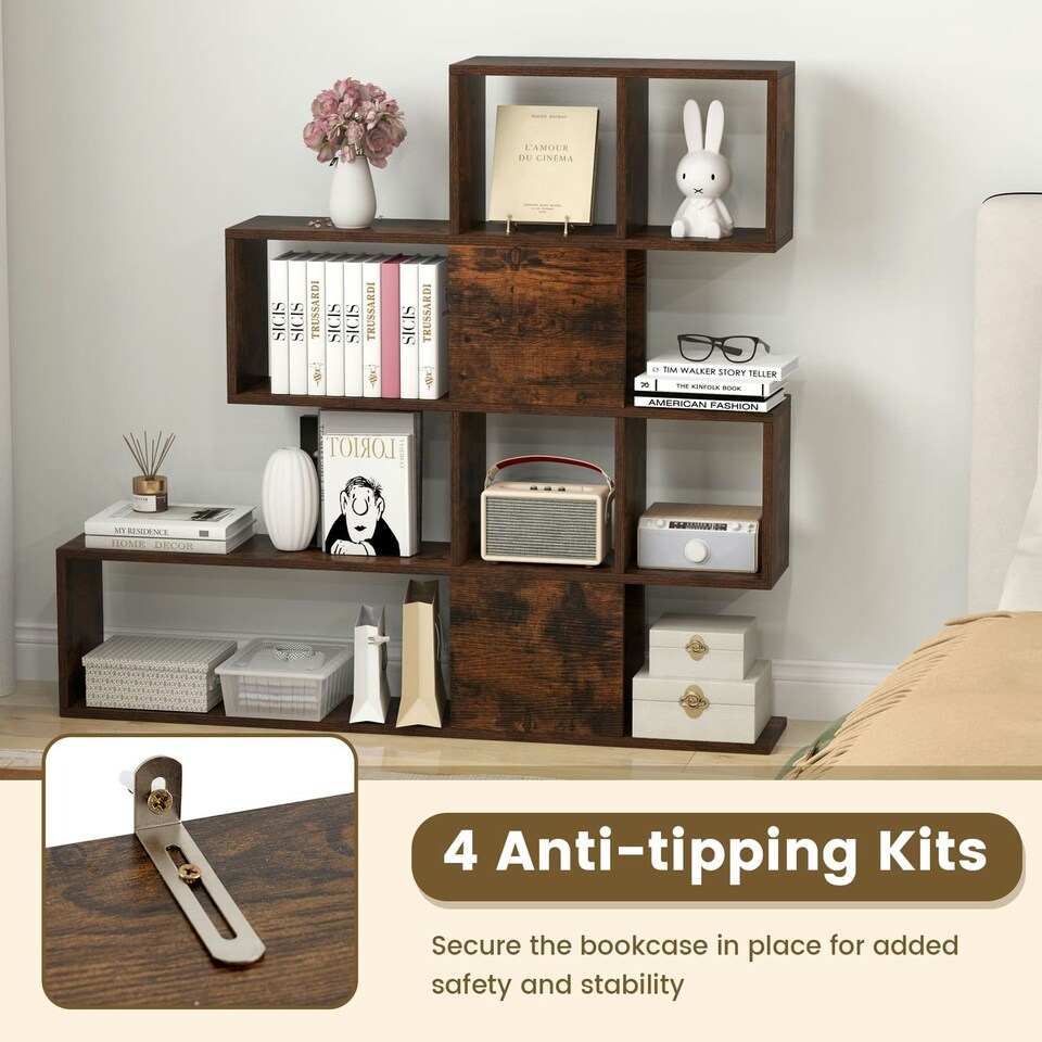 image 1 of COSTWAY 4-Tier Bookshelf Modern Ladder Bookcase Brown Brown