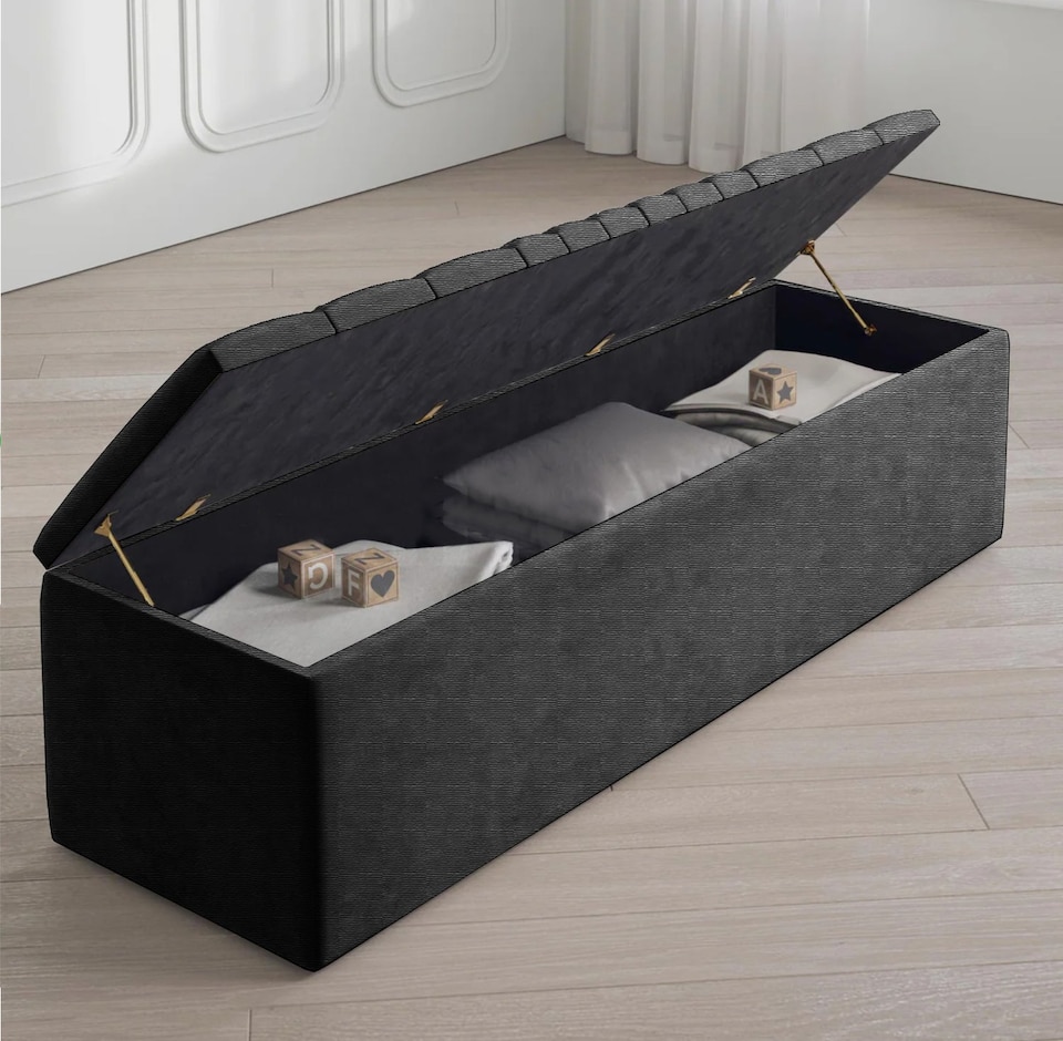 image 1 of Safar 180cm Large Ottoman Storage Box - Naples Shoes Bench - Charcoal Lined Upholstery Blanket Storage Box