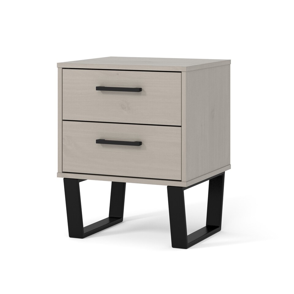 image 1 of Texas 2 Drawer Bedside Cabinet - Industrial Style with Real Wood and Metal Legs | Grey | Grey Waxed Pine | One Size | 1
