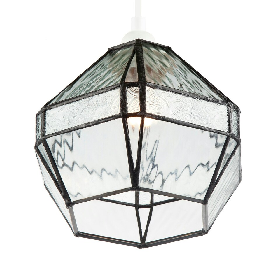 image 1 of Vintage Classic Bronze Pendant Shade with Moroccan and Water Glass Clear