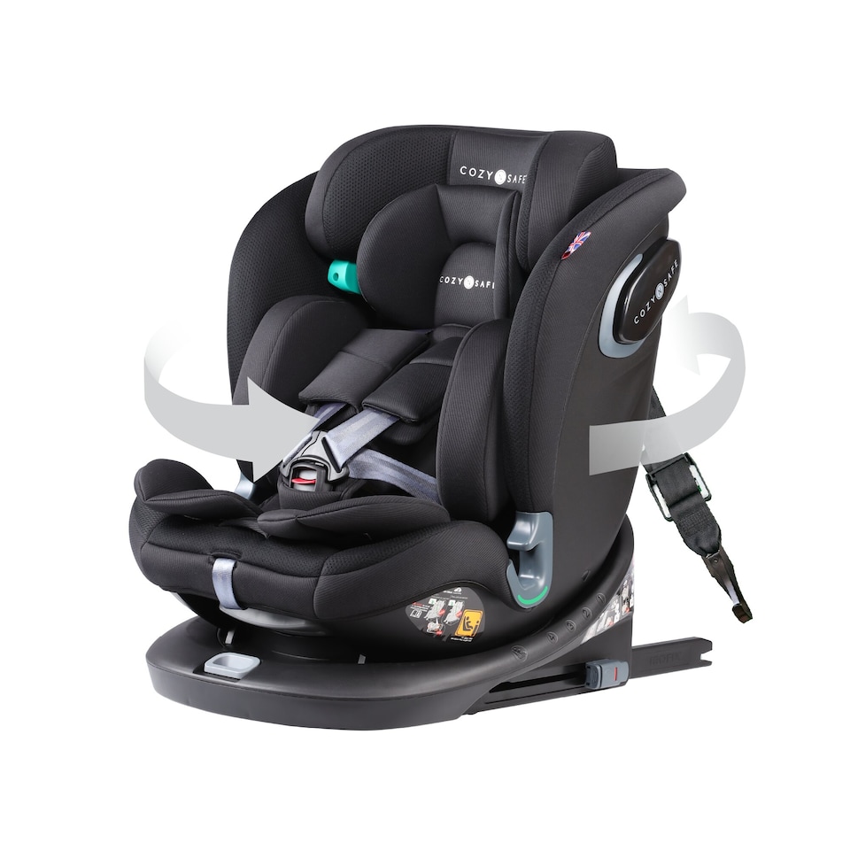 image 1 of Cozy N Safe Vesta i-Size 360 Rotating Car Seat 40-150cm, ISOFix & Top Tether, Extended Rear & Forward Facing, Side Impact Protection, Reclining Seat, Adjustable Headrest, Birth to 12 Years (Jet)