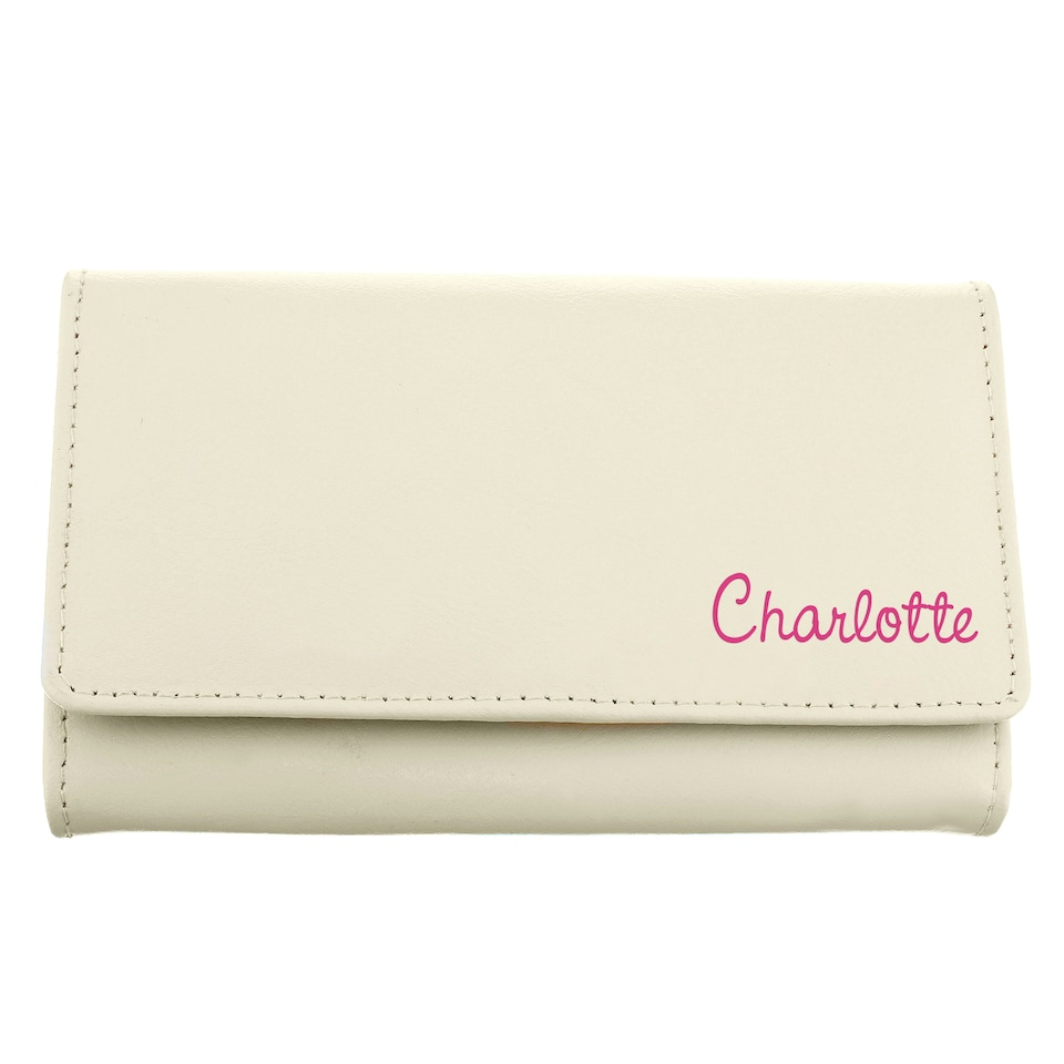 image 1 of Personalised Pink Name Cream Leather Purse Cream