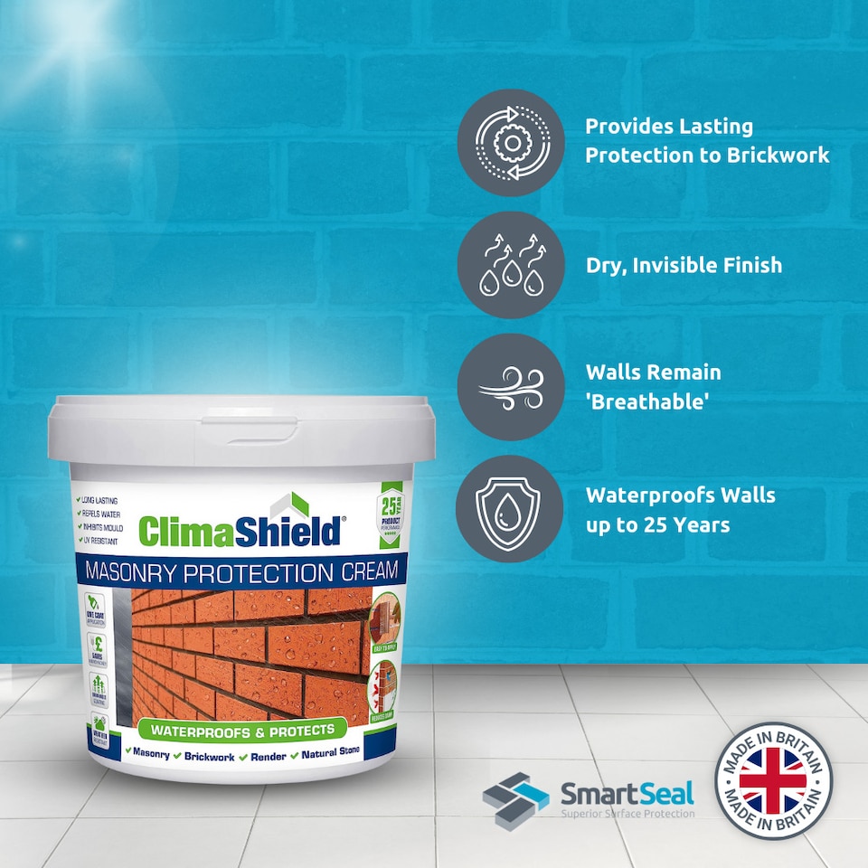 image 1 of Brick Waterproofer and Brick Damp Proofer, Masonry Cream, (ClimaShield), Brick Sealer, Breathable, Premium 25-Years Protection, 3L