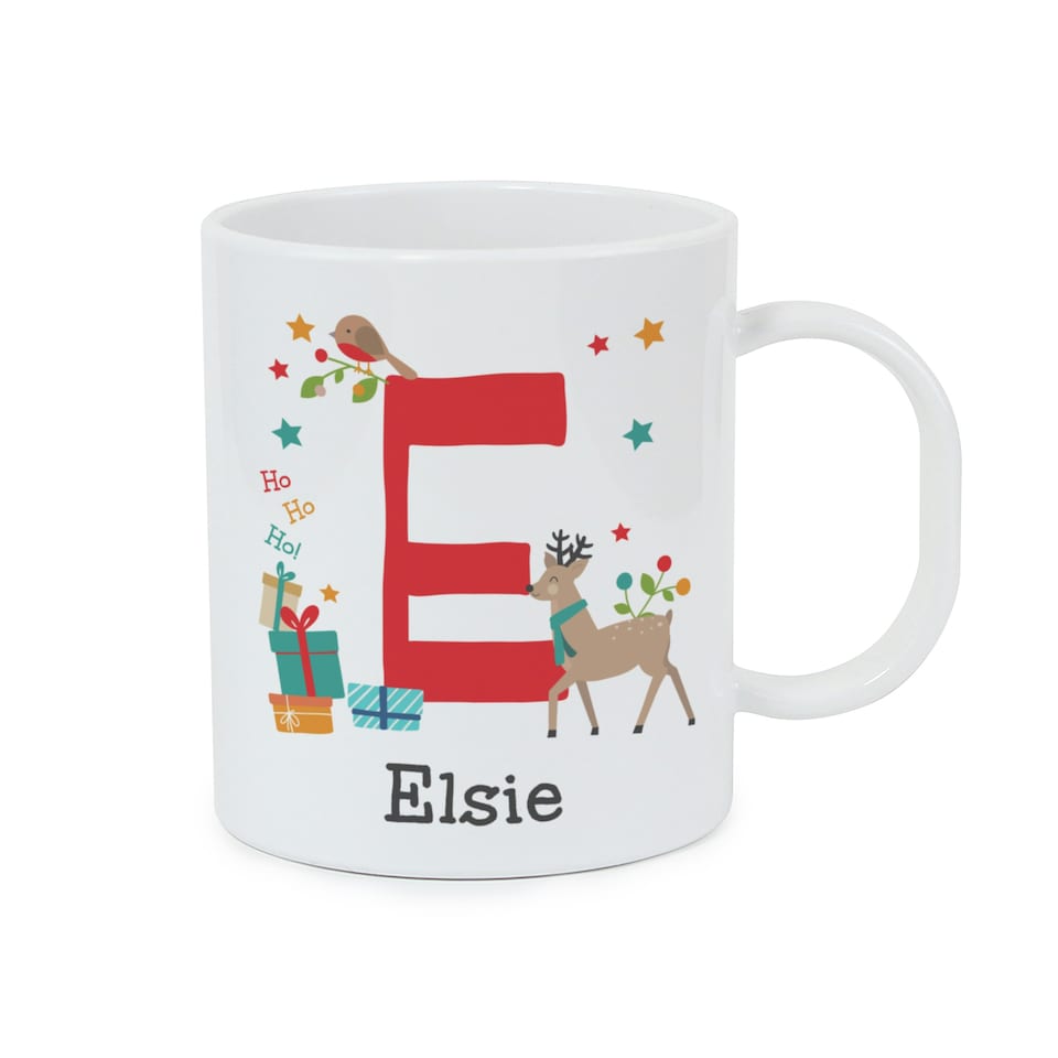 image 1 of Personalised Initial Reindeer Christmas Plastic Mug