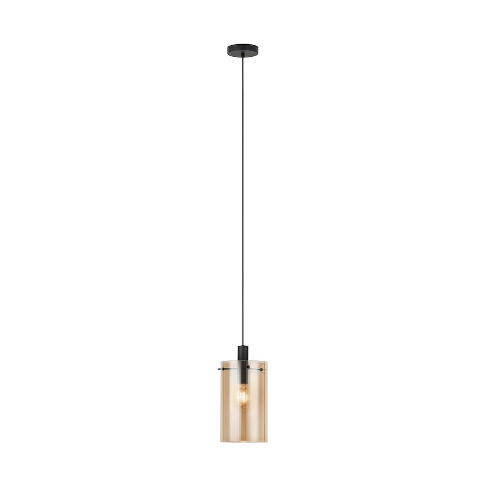 image 1 of EGLO Polverara Amber Glass Single Pendant Light WBS Black