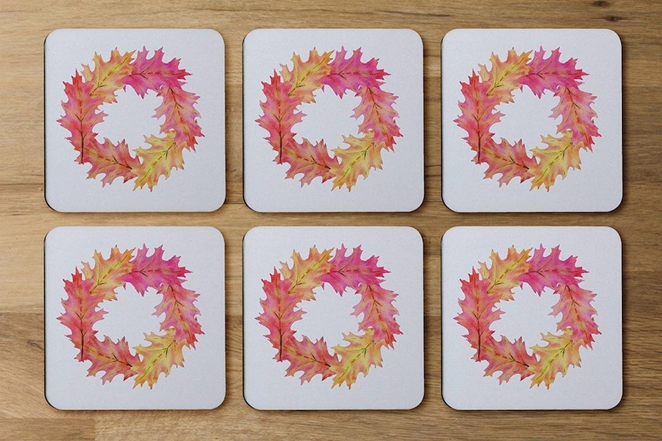 image 1 of Pink & Orange Autumn Reath (Coaster)