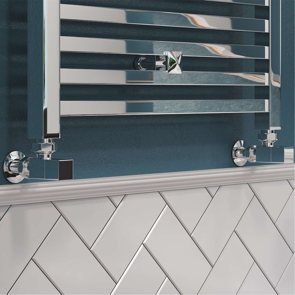 image 1 of Square Chrome Radiator Valve Angled Polished 10mm