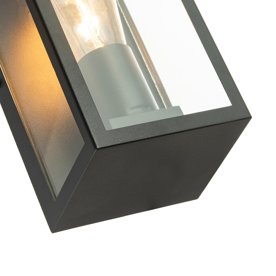 image 1 of Modern Rectangular Outdoor Lantern Wall Light in Matte Black with Clear Glass | Black