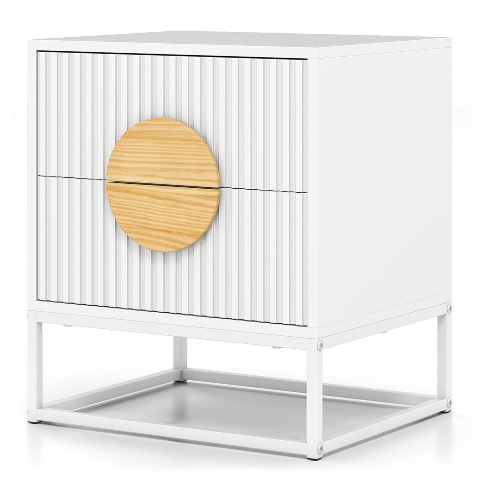 image 1 of COSTWAY Fluted Nightstand with 2 Drawers White