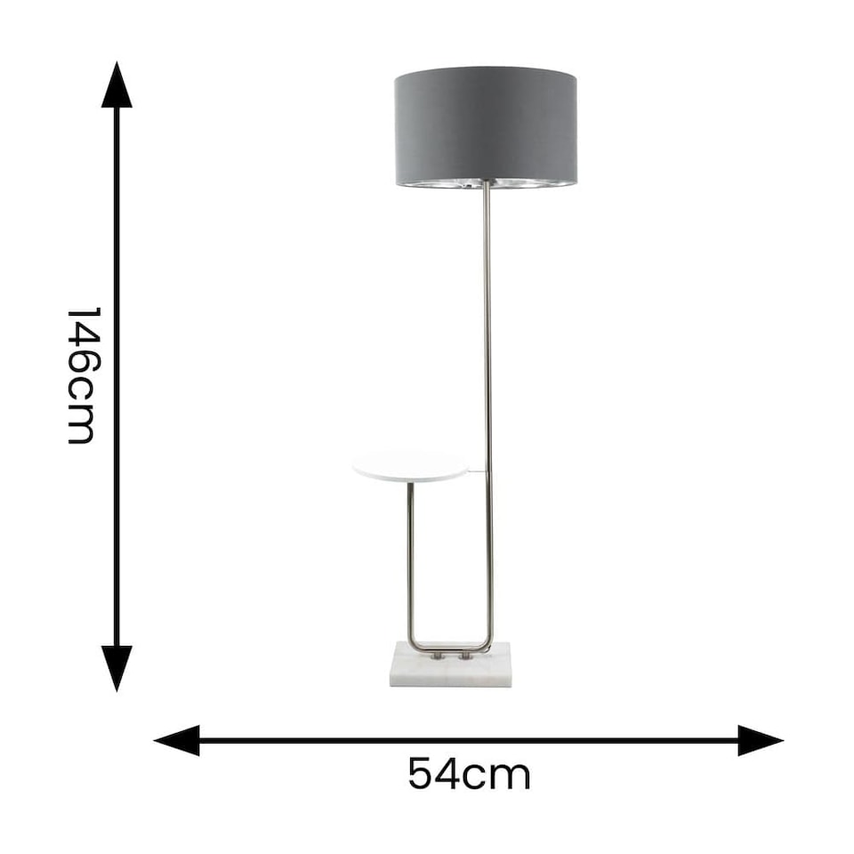 image 1 of ValueLights Tavel Chrome Floor Lamp with Table and Charcoal with Chrome Inner Lamp Shade | Grey