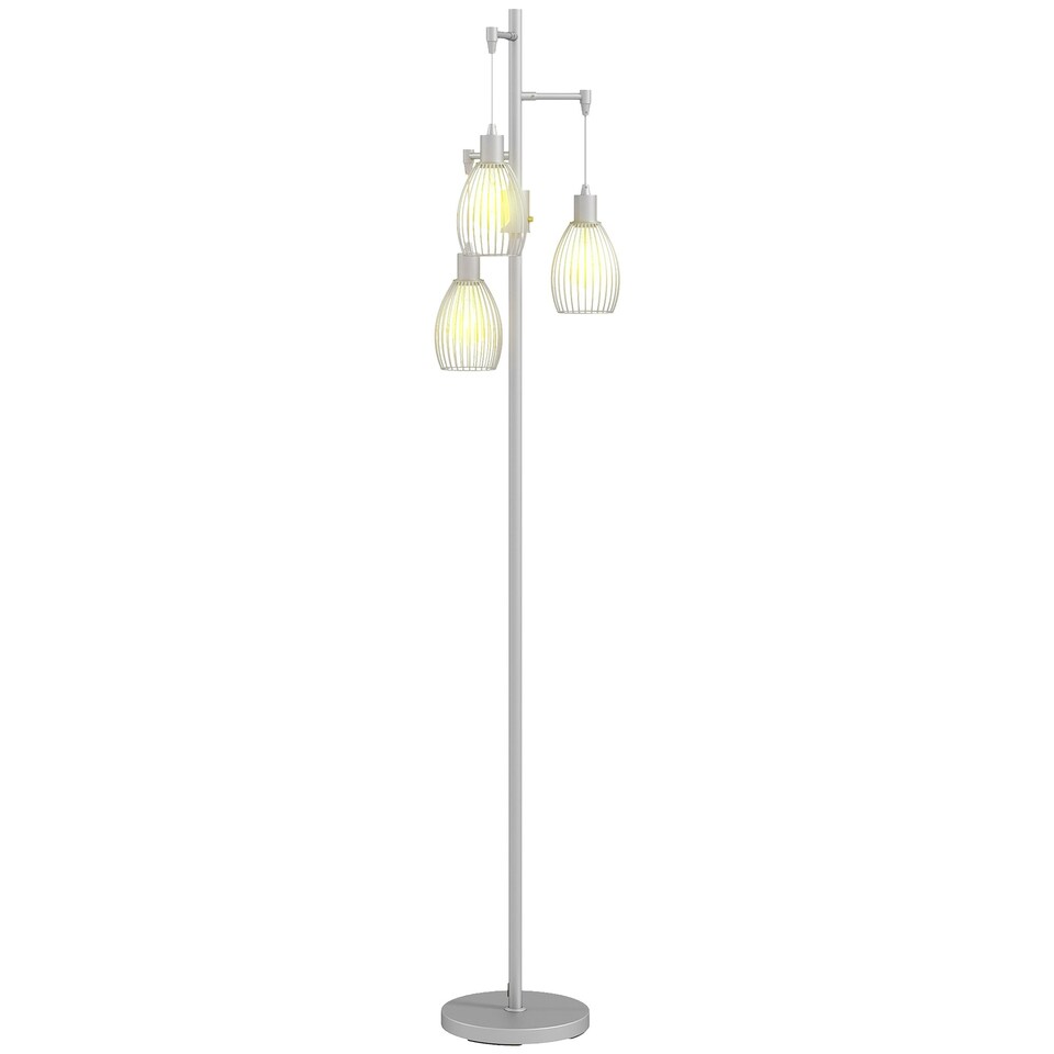 image 1 of HOMCOM Industrial 3-Light Floor Lamp Dimmable Standing Lamp, Silver Silver