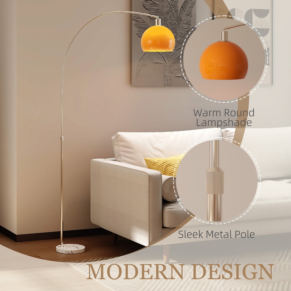 image 1 of HOMCOM Modern Standing Lamp with Shade & Foot Switch, Orange | Orange | Orange