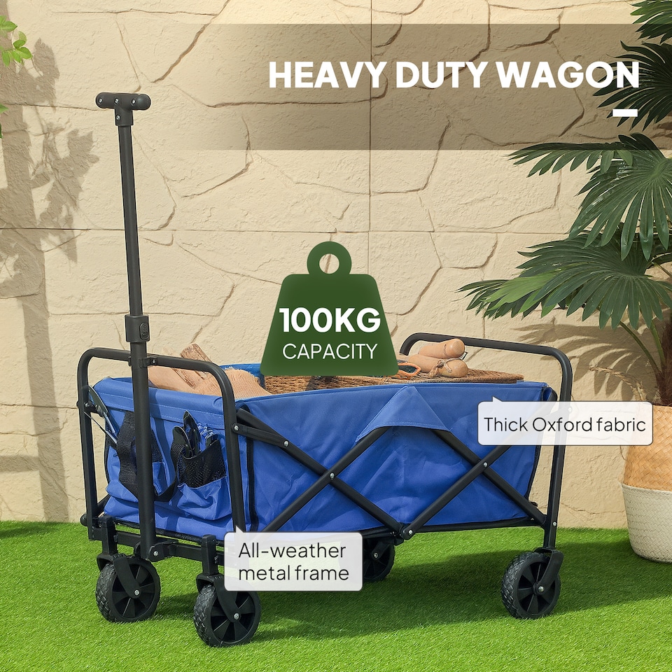 image 1 of Outsunny 93L Festival Trolley, 100kg Heavy Duty Folding Trolley Cart, Blue