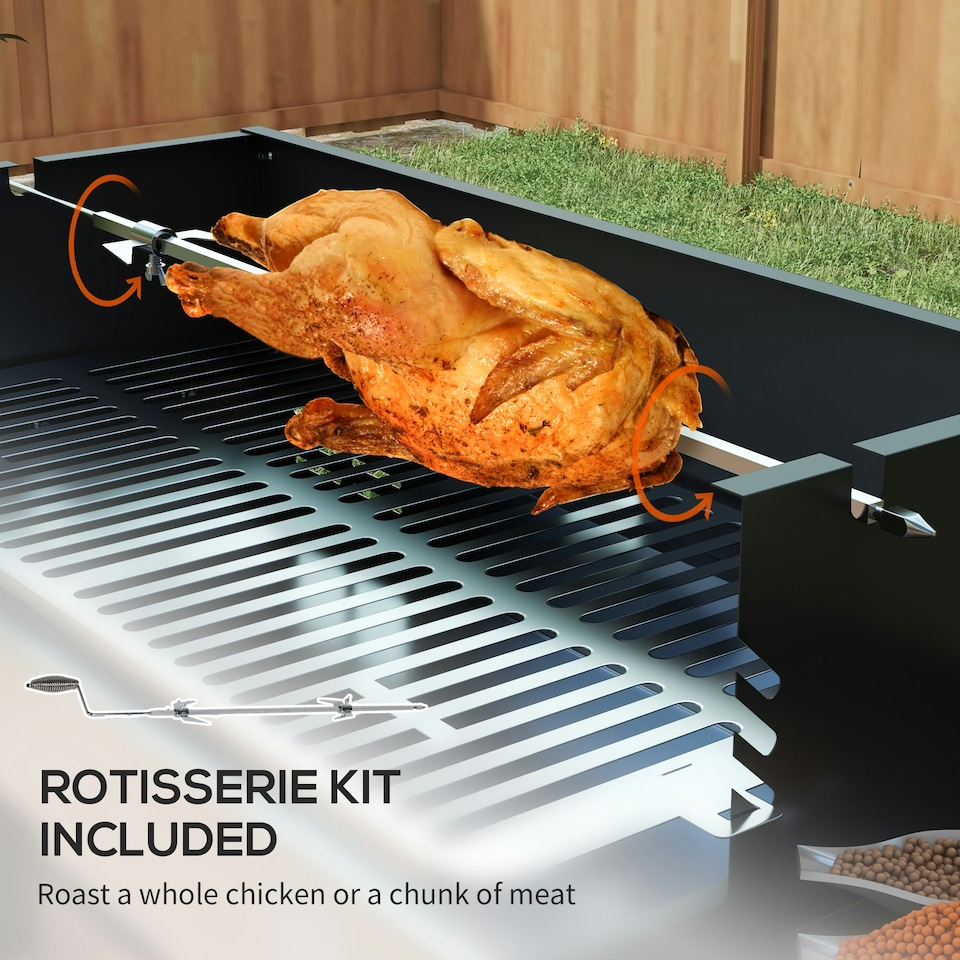image 1 of Outsunny Charcoal Spit Roasting Machine w/ 3-Tier Grill Grate & Foldable Shelves