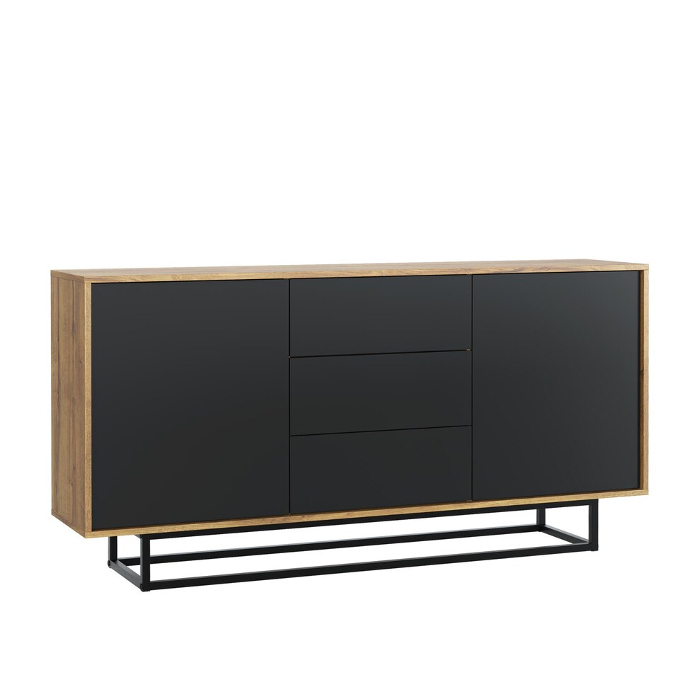image 1 of Sideboard Cabinet Chest of Drawers Storage Cabinet Oak Black Industrial Loft 140cm
