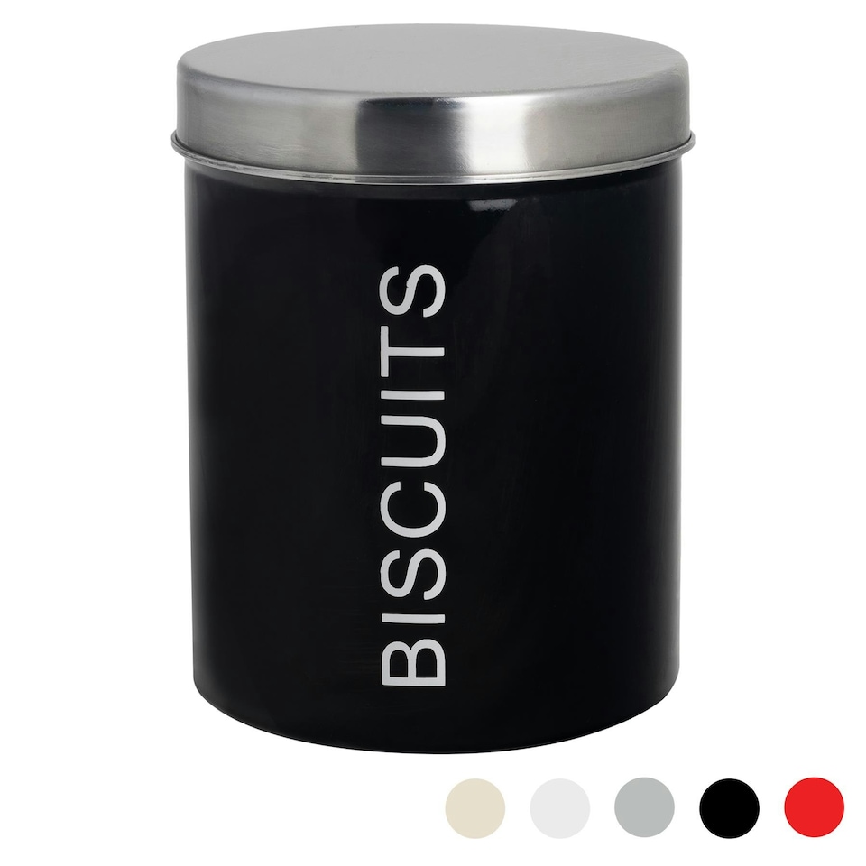 image 1 of Harbour Housewares Black Round Metal Kitchen Biscuit Tin Kitchen Caddy Kitchen Storage Containers Bin Canister