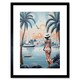 image 1 of French Riviera Palm Tree Boats Coastal Landscape 9x7" Black Framed Wall Art Print