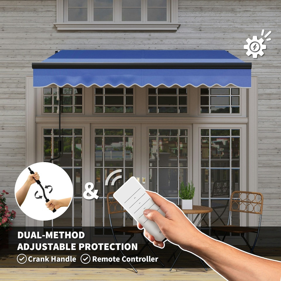 image 1 of Outsunny 2.5x2m Electric Awning w/ LED Light & Remote, Blue Blue