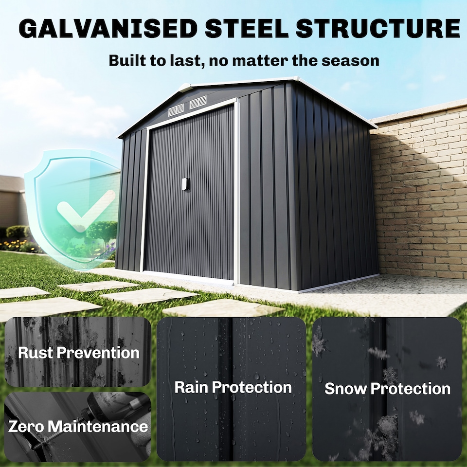 image 1 of Outsunny 7 x 4ft Garden Shed Storage with Foundation Kit and Vents, Dark Grey | Grey